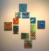 Installation view of smaller works, “The Elements”.